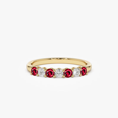 Round Ruby and Diamond Wedding Band for Mother