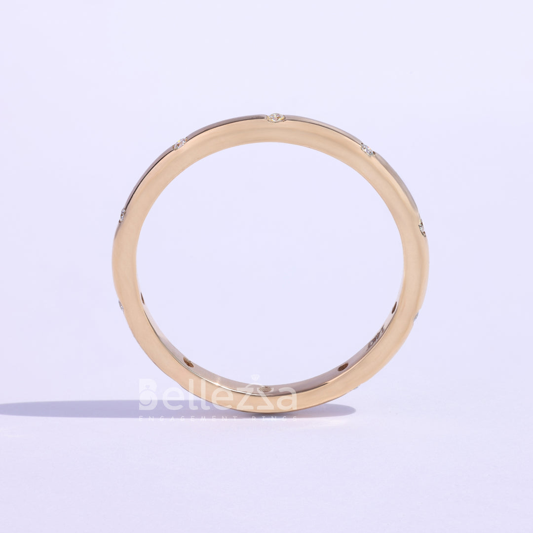 Round Diamond Flush Setting Moissanite Wedding Band - Ready To Ship