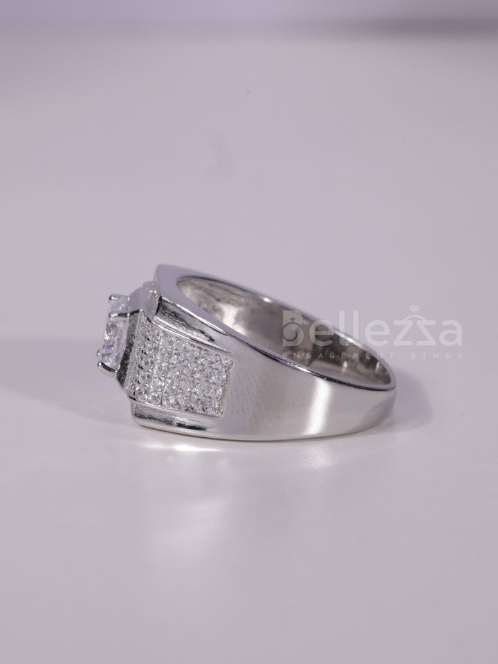 0.50CT Round Cut Cluster Diamond Men's Moissanite Engagement Ring