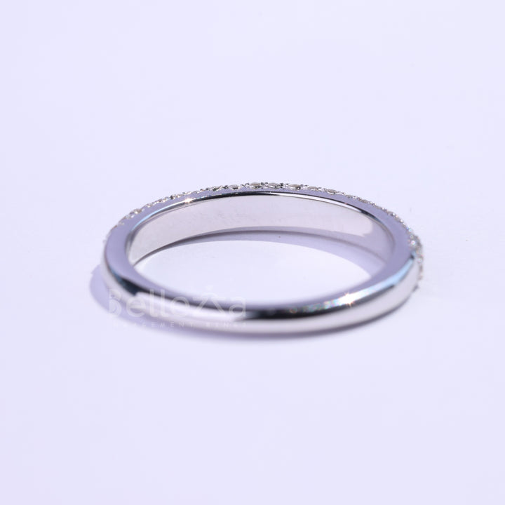 Round Cut Three Side Pave Setting Moissanite Wedding Band