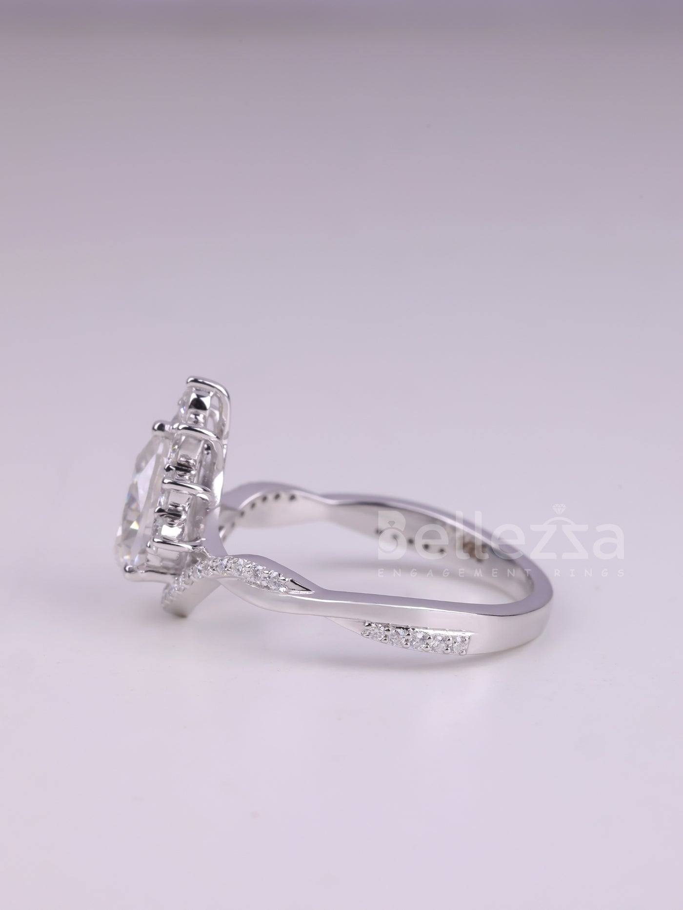 1.50CT Pear Cut Curved Moissanite Cluster Engagement Ring