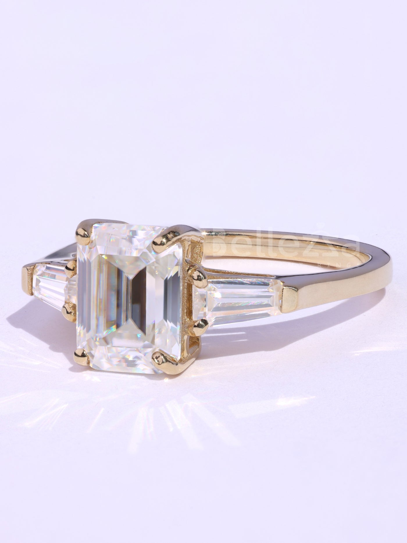 1.50CT Emerald Cut Three Stone Moissanite Diamond Engagement Ring