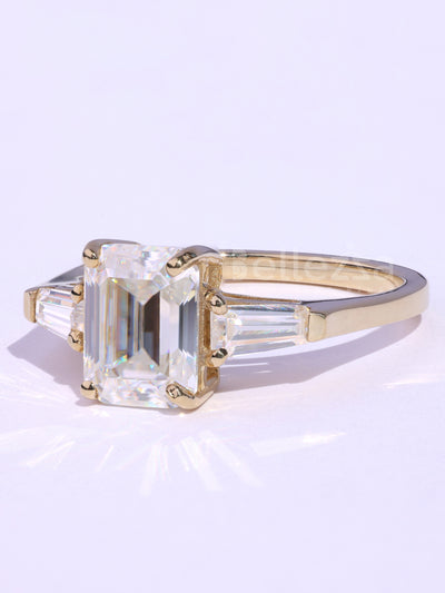 1.50CT Emerald Cut Three Stone Moissanite Diamond Engagement Ring