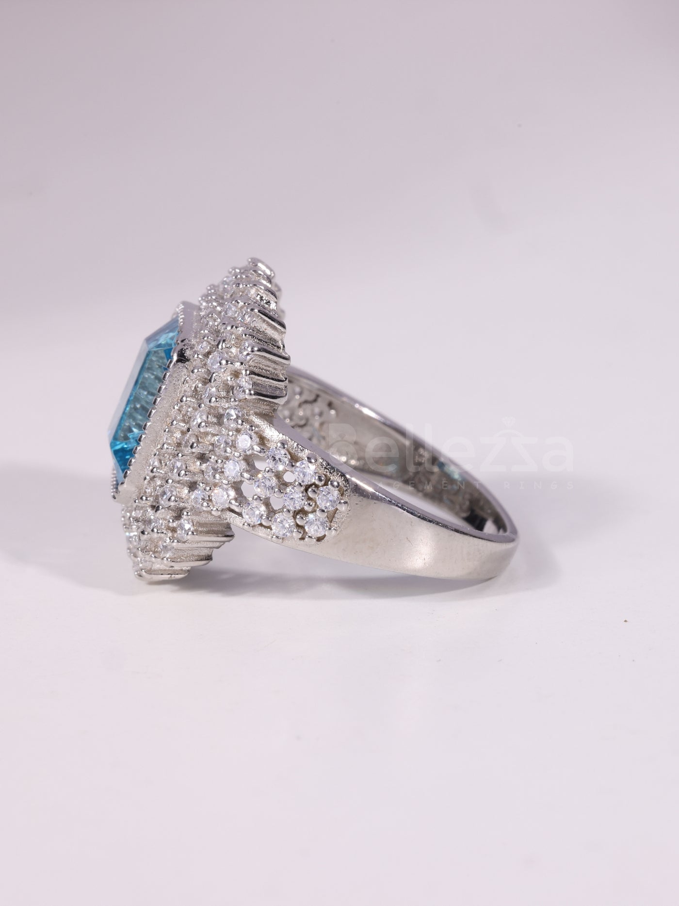 1.50CT-3.50CT Emerald Cut Blue Stone Cluster Engagement Ring