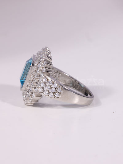 1.50CT-3.50CT Emerald Cut Blue Stone Cluster Engagement Ring