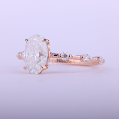 1.0CT Oval Cut Petite Pave Setting Moissanite Engagement Ring