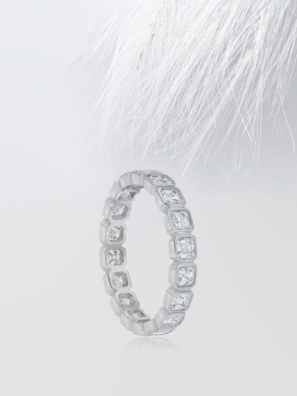 Asscher Cut Bezel Diamond Wedding Band For Women