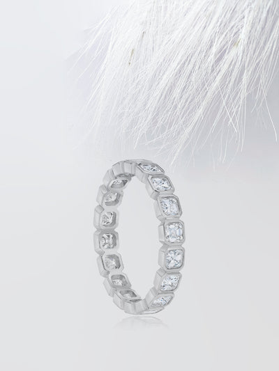 Asscher Cut Bezel Diamond Wedding Band For Women