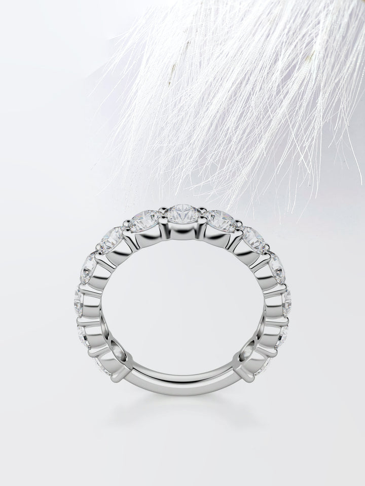 Round Cut Semi-Eternity Band Diamond Wedding Band For Women