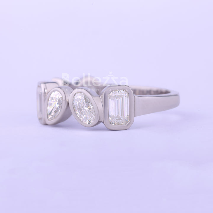 Multi Diamond Bezel Setting Unique Wedding Band - Ready To Ship