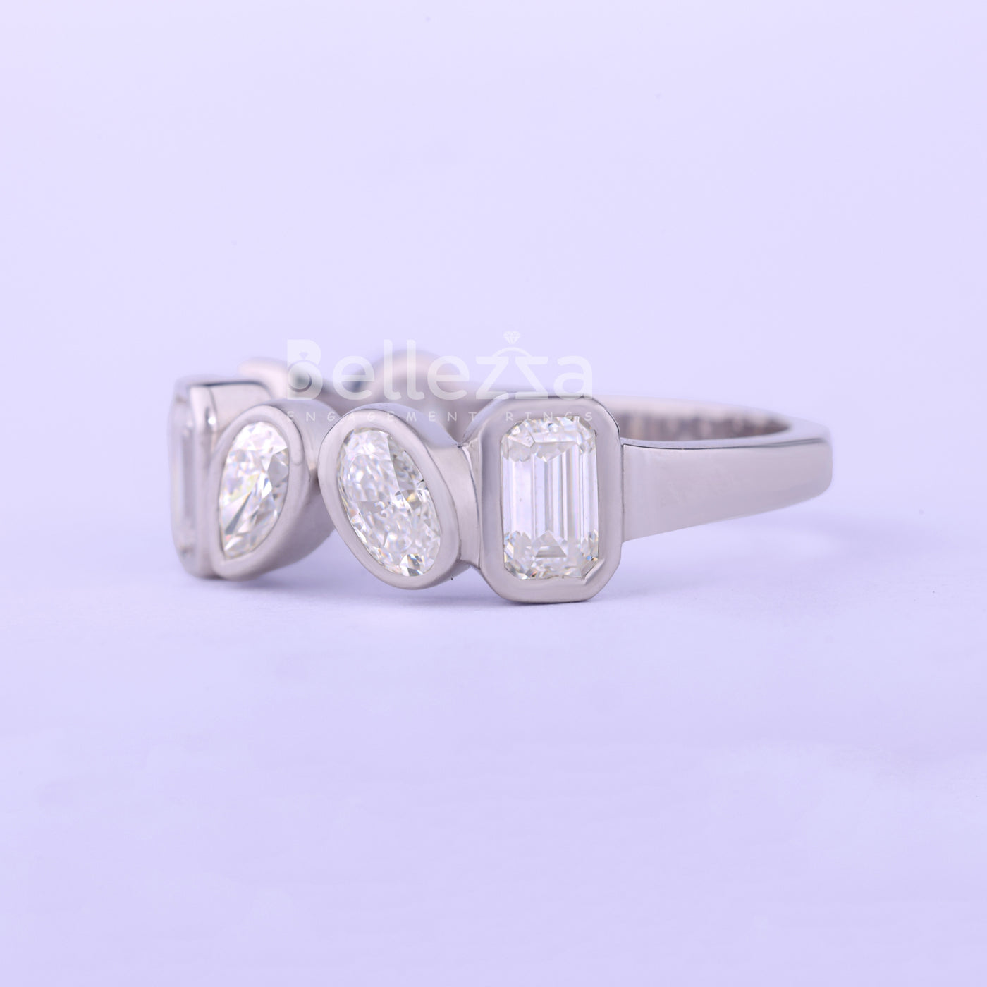 Multi Diamond Bezel Setting Unique Wedding Band - Ready To Ship