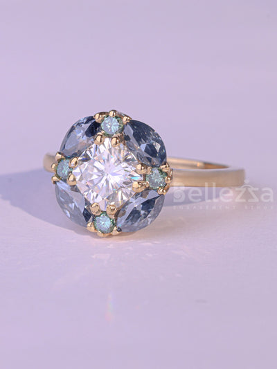 1.0CT Round cut Diamond Unique Halo Moissanite Engagement Ring