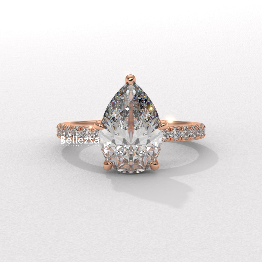 1.50-2.50CT Pear Cut Diamond Pave Setting Lab Grown Engagement Ring