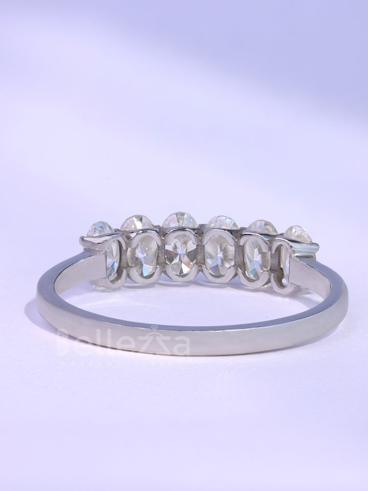 Oval Cut Six Diamond Moissanite Wedding Band