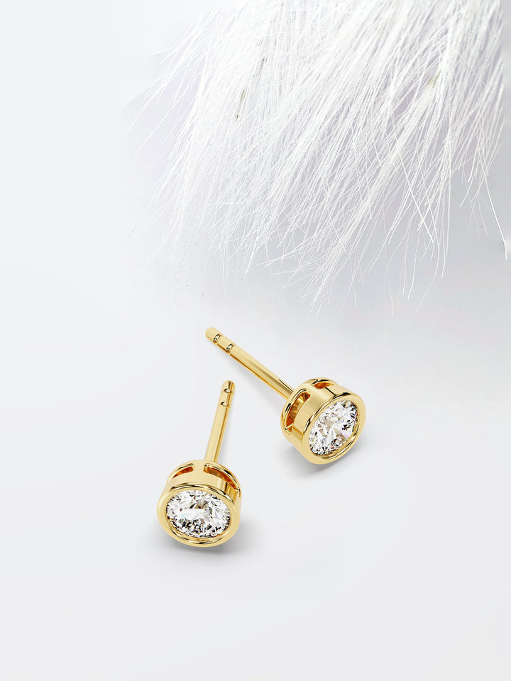 Round Cut Bezel Set Moissanite Stud Diamond Earrings For Women