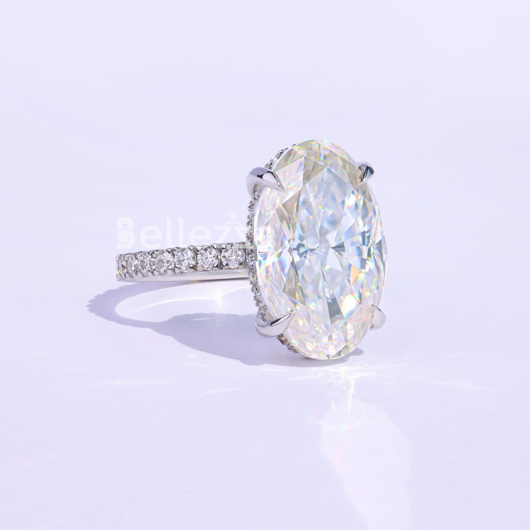 9.0CT Oval Cut Hidden Halo Moissanite Engagement Ring - Ready To Ship