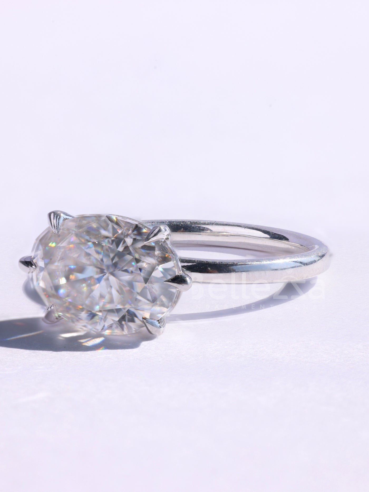 2.0CT East-West Oval Cut Solitaire Moissanite Engagement Ring