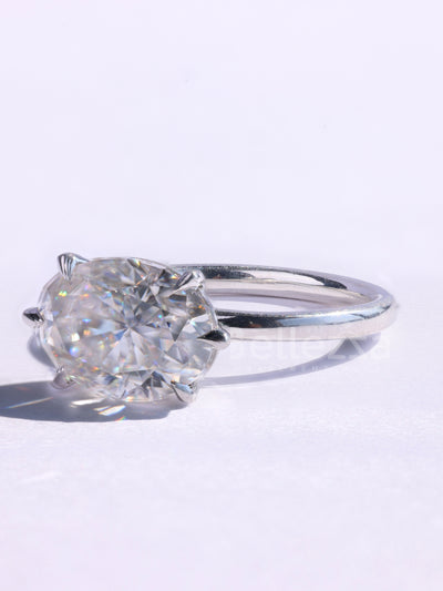 2.0CT East-West Oval Cut Solitaire Moissanite Engagement Ring