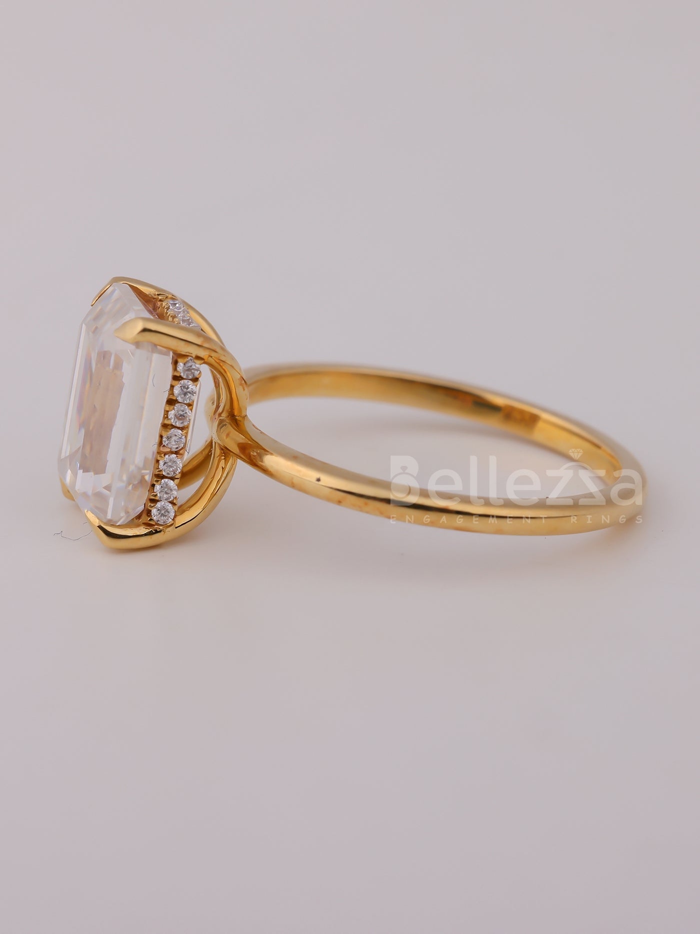 2.0CT Emerald Cut Diamond Hidden Halo Moissanite Engagement Ring