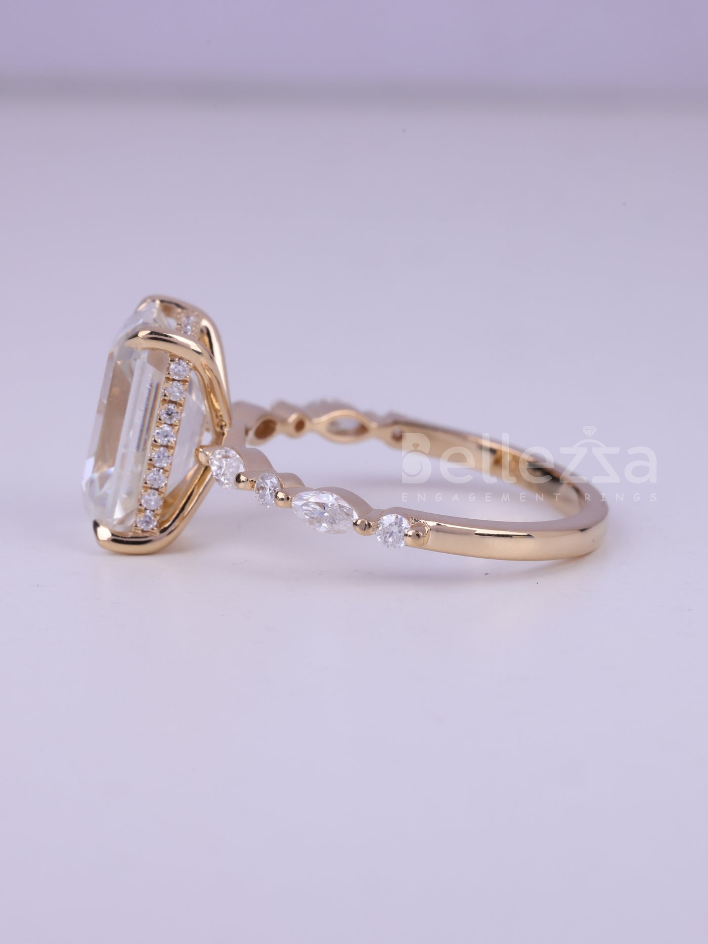 2.0CT Emerald Cut Pave Setting Unique Engagement Ring