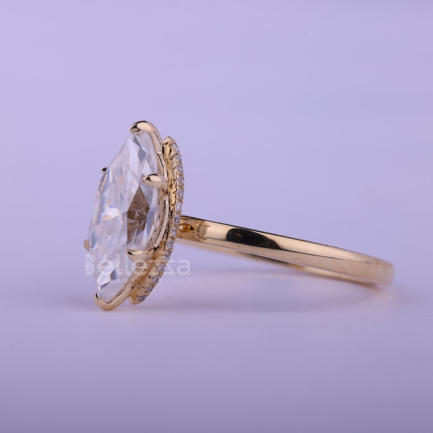 2.0CT Marquise Cut HIdden Halo Moissanite Engagement Ring