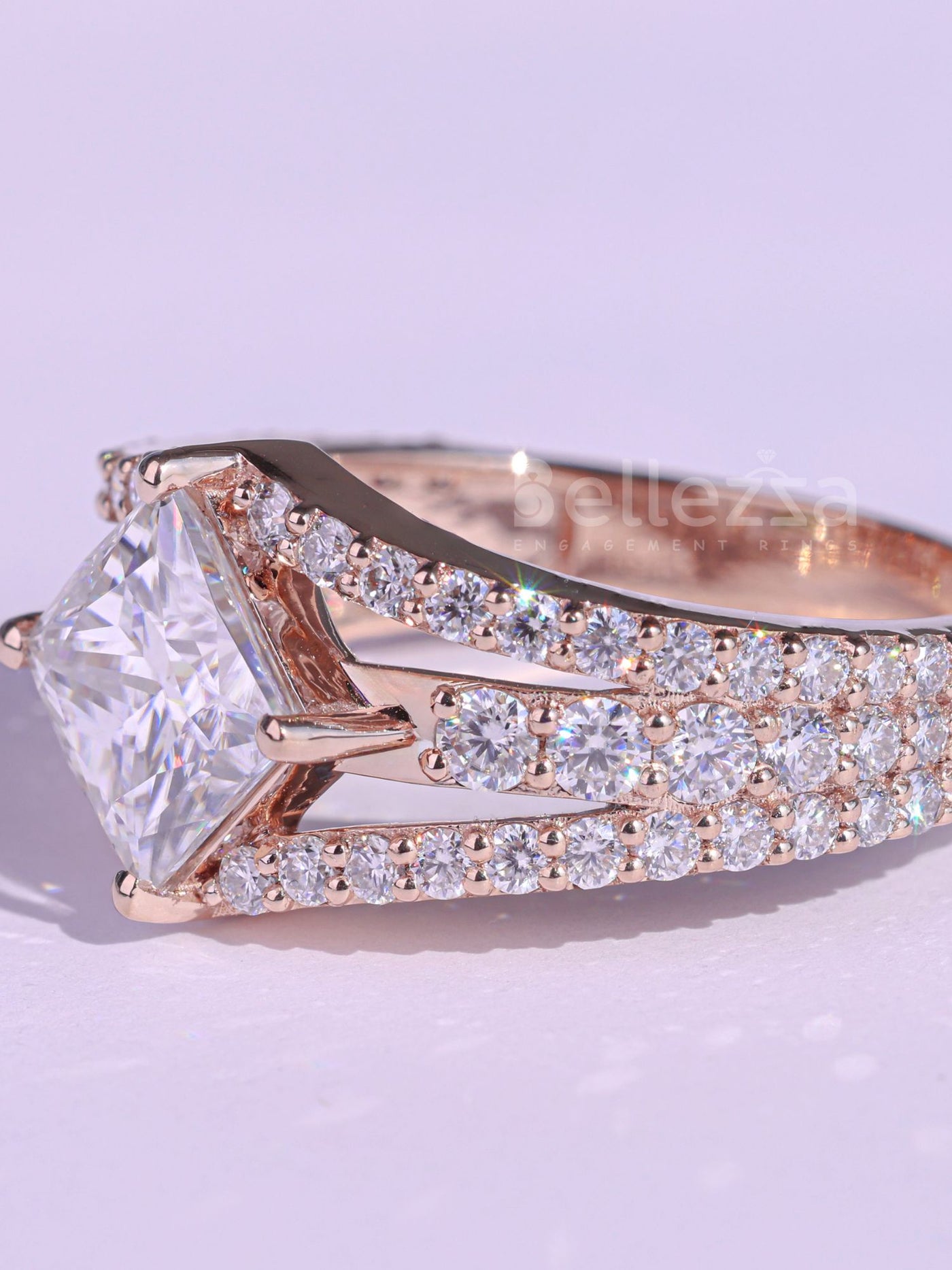 1.0CT Princess Cut Cluster Diamond Moissanite Engagement Ring