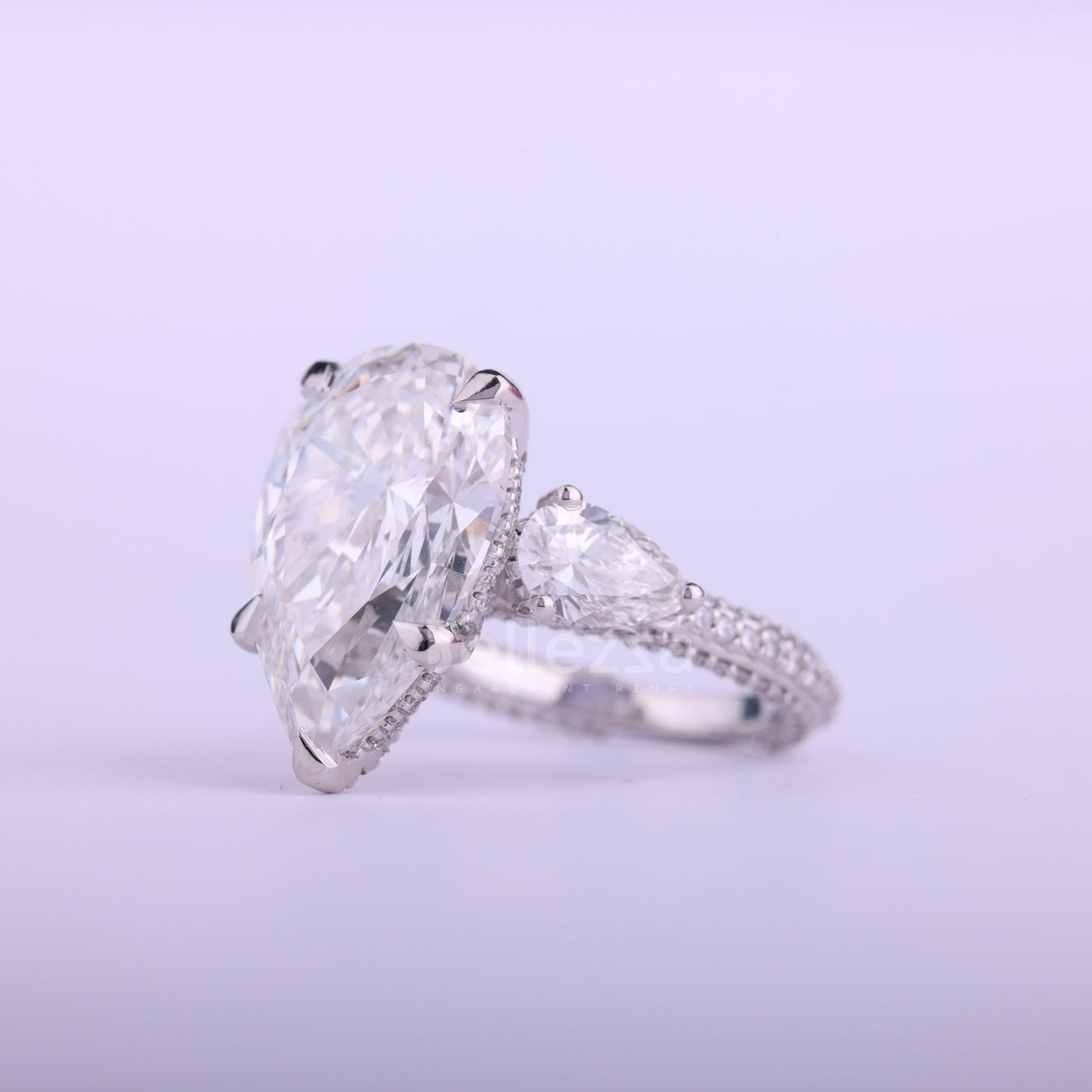 3.50CT Pear Cut Diamond Three Stone Cluster Engagement Ring