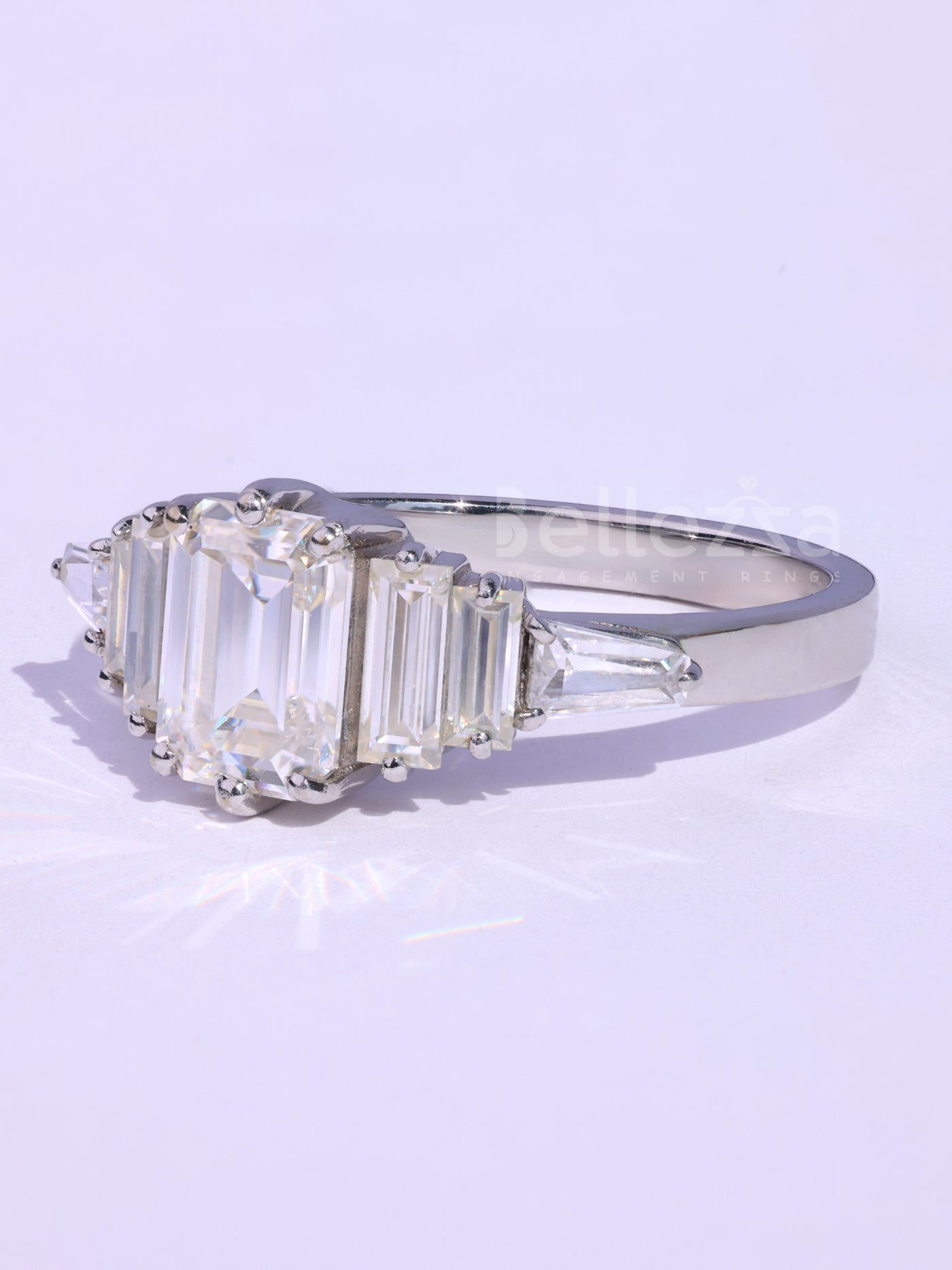 Emerald Cut Cluster Diamond Moissanite Engagement Ring