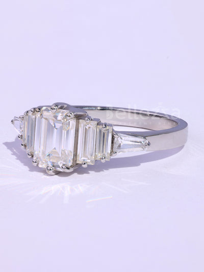 Emerald Cut Cluster Diamond Moissanite Engagement Ring