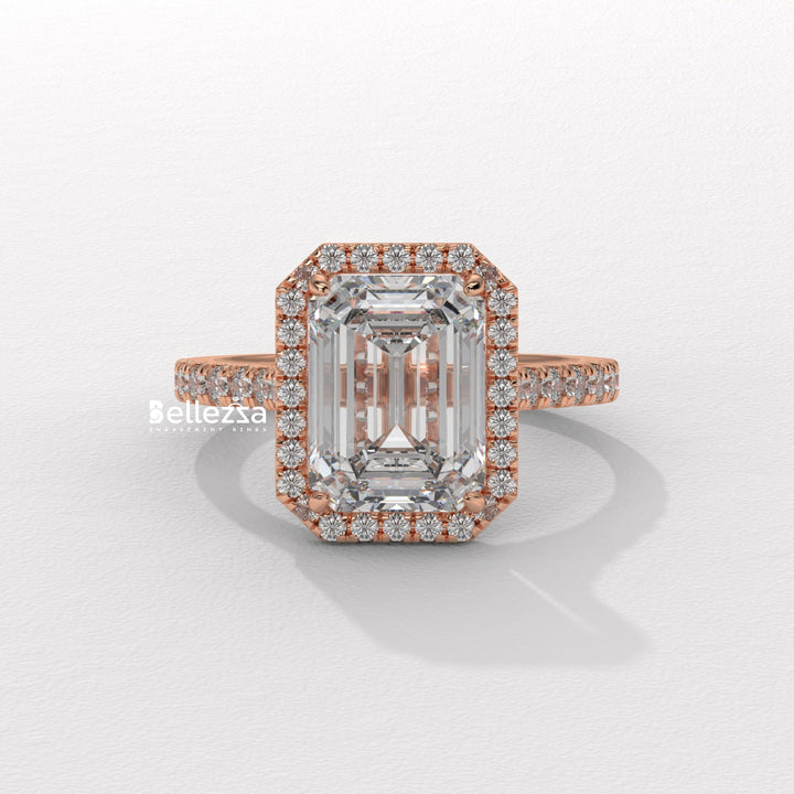 1.50-2.0CT Emerald Cut Halo Pave Setting CVD Diamond Engagement Ring