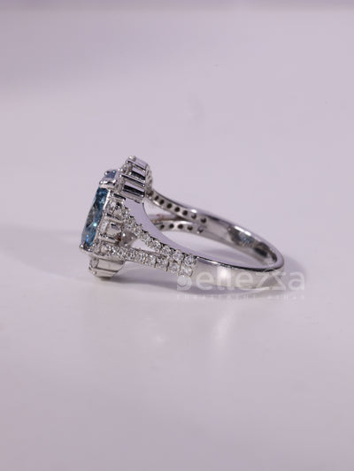 1.0CT-2.0CT Blue Oval Cut Diamond Halo Moissanite Engagement Ring