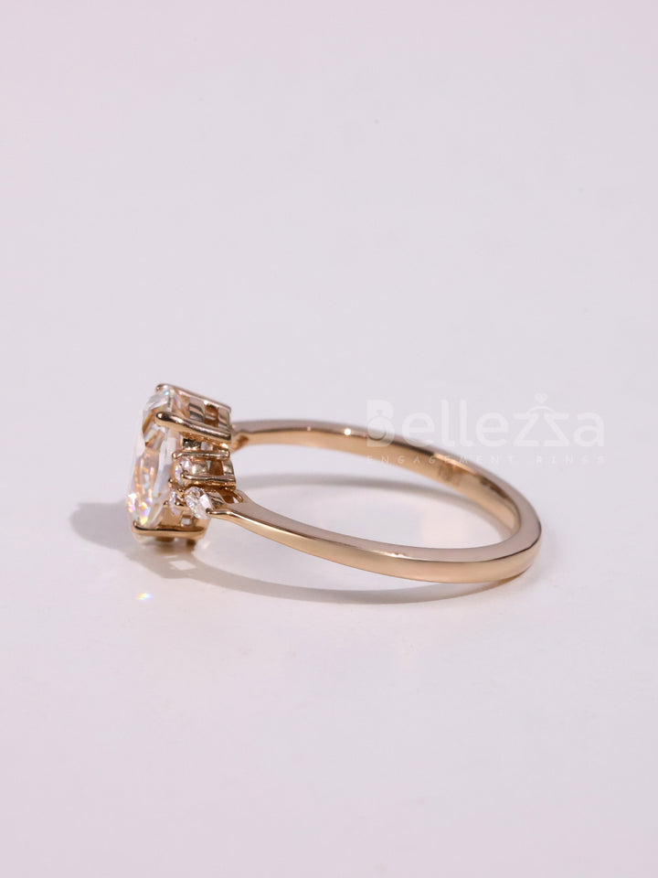 1.0CT Pear Cut Diamond Cluster Moissanite Engagement Ring