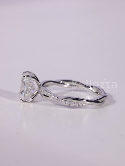 1.50CT-2.50CT Elongated Cushion Cut Twisted Pave Set Engagement Ring