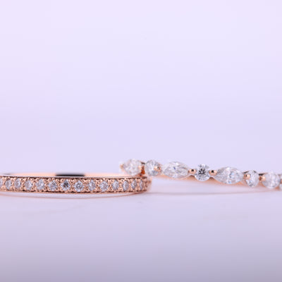 Round & Marquise Cut Half Eternity Two Moissanite Wedding Bands