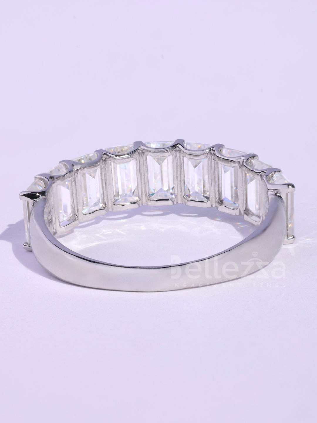 Emerald Cut Half Eternity Moissanite Wedding Band