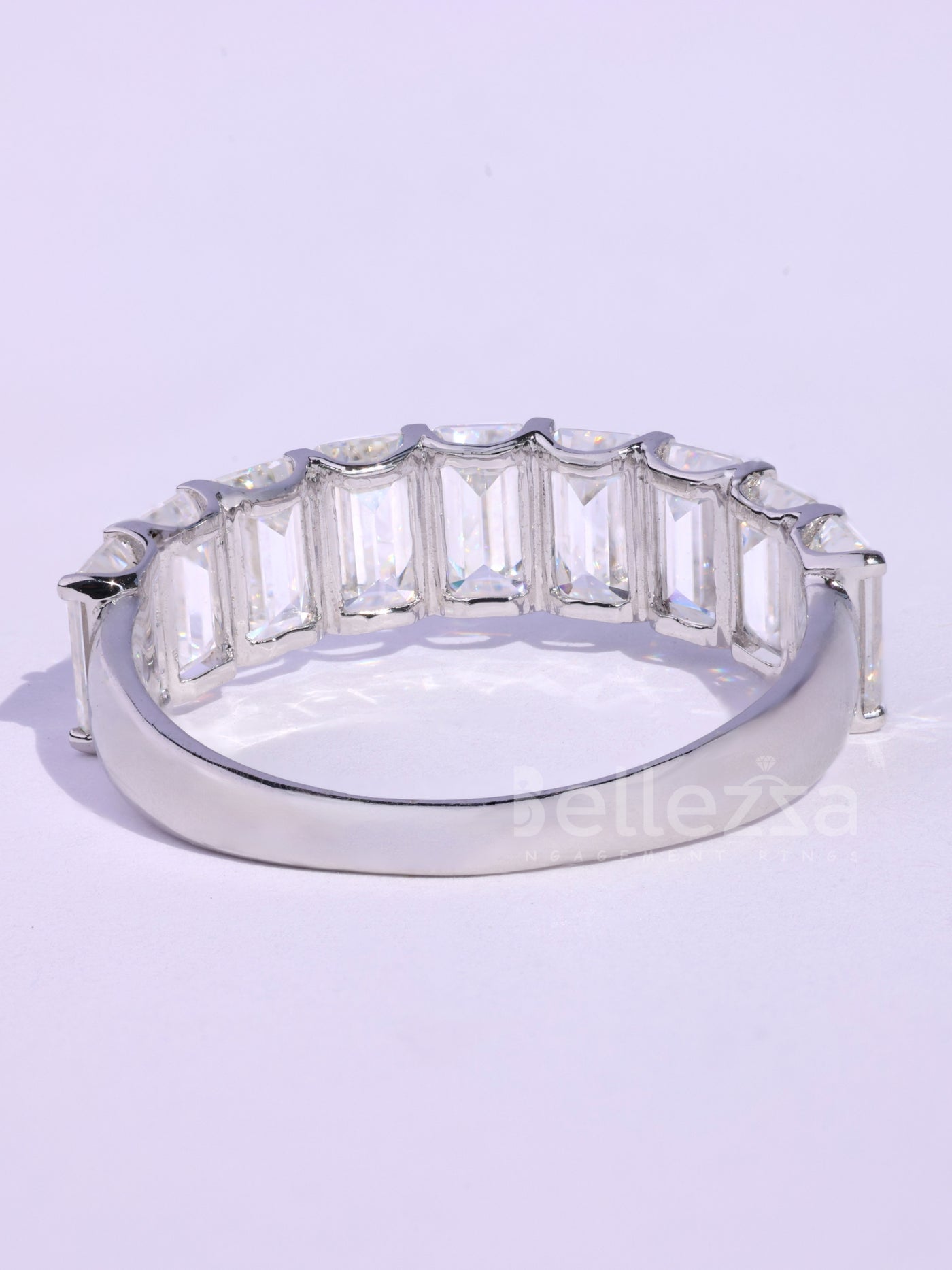 Emerald Cut Half Eternity Moissanite Wedding Band