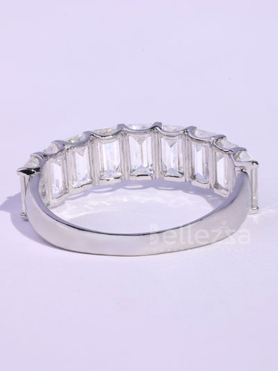 Emerald Cut Half Eternity Moissanite Wedding Band