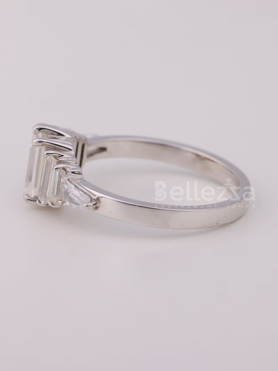 1.0CT Emerald Cut Cluster Diamond Moissanite Engagement Ring