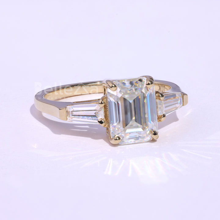 1.75CT Emerald Cut Three Stone Moissanite Engagement Ring - Ready To Ship