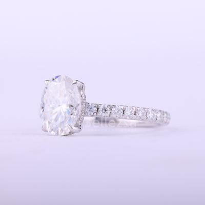 1.0CT Oval Cut Pave Setting Moissanite Engagement Ring