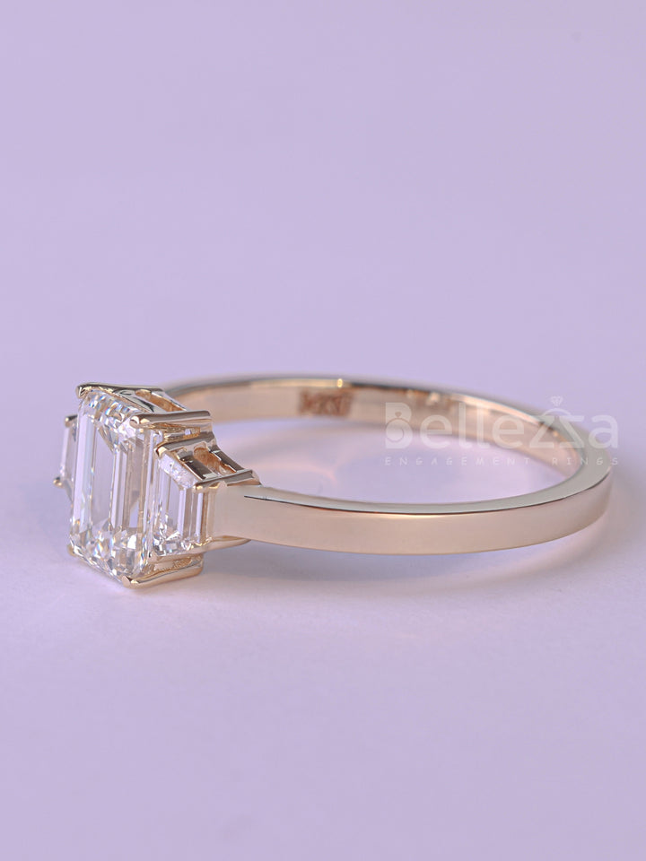 2.0CT Emerald Cut Three Stone Moissanite Engagement Ring