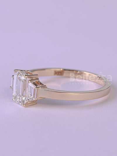 2.0CT Emerald Cut Three Stone Moissanite Engagement Ring
