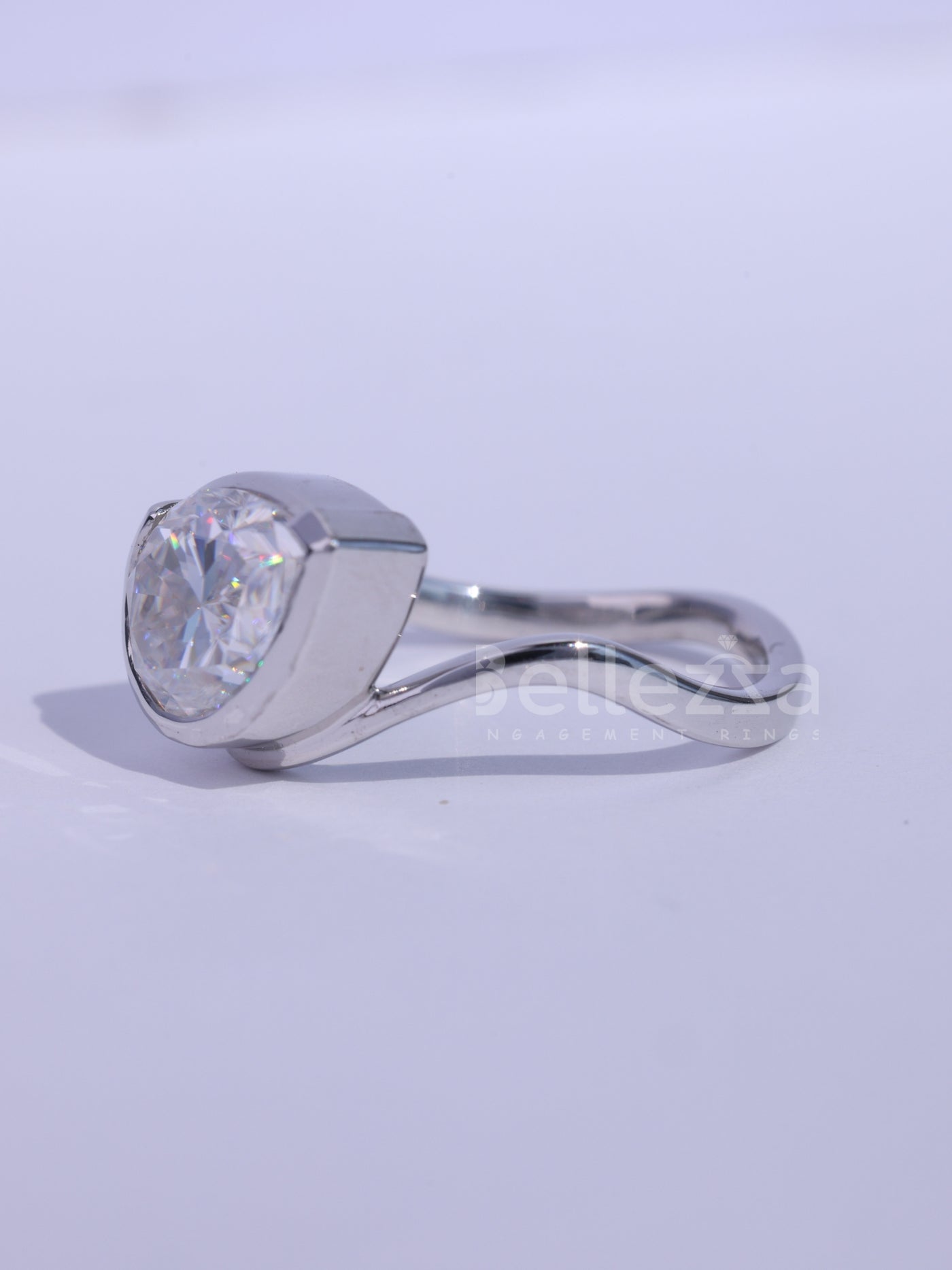 1.50CT Pear Cut Bezel Setting Curved Moissanite Engagement Ring