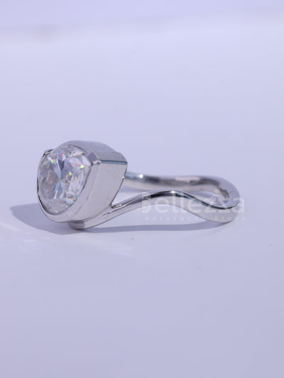 1.50CT Pear Cut Bezel Setting Curved Moissanite Engagement Ring