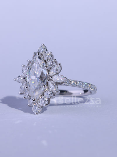 1.50CT Marquise Cut Cluster Diamond Moissanite Engagement Ring