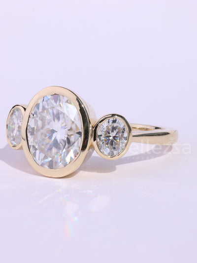 1.0CT Oval Cut Bezel Setting Three Stone Engagement Ring