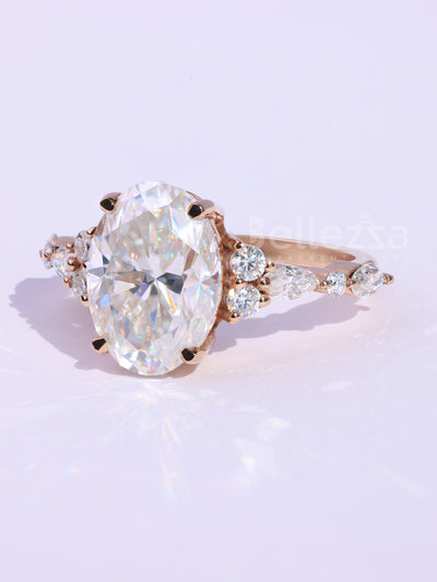 2.0CT Oval Cut Cluster Diamond Moissanite Engagement Ring