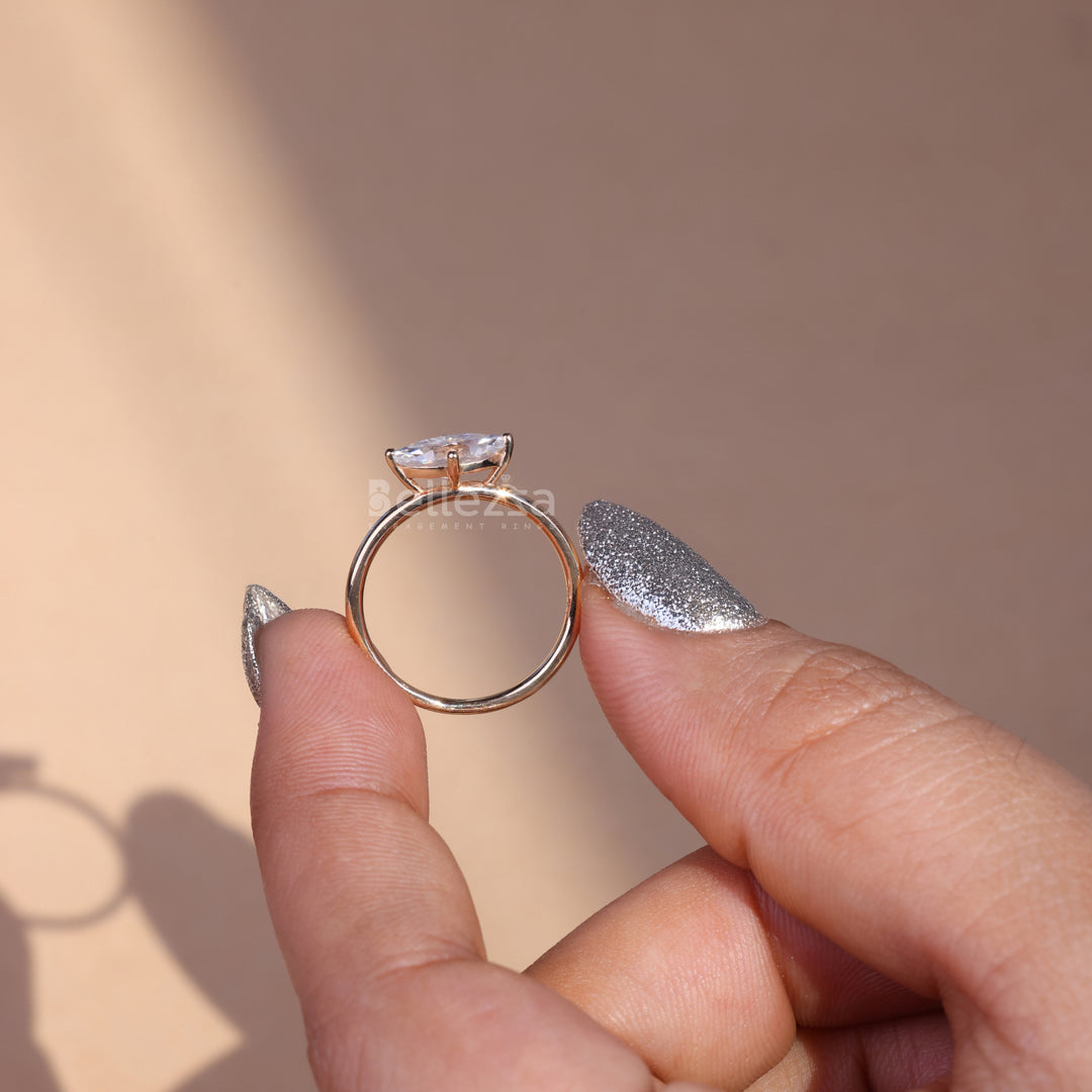 1.0CT East West Marquise Cut Solitaire Moissanite Engagement Ring - Ready to Ship
