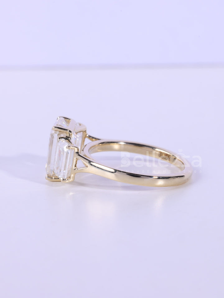 2.0CT-3.0CT Emerald Cut Three Stone Moissanite Engagement Ring