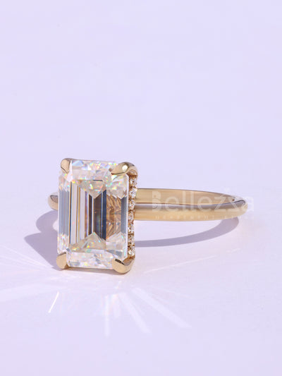 1.0CT Emerald Cut Hidden Halo Moissanie Timeless Engagement Ring